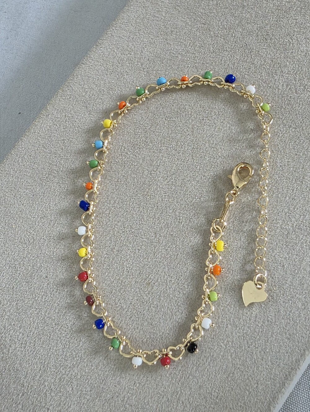 11" Gold Filled Heart Chain Anklet Ankle Bracelet with Multi Color Beads